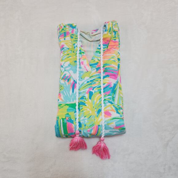 Lilly Pulitzer Dress XS Swim Cover Up Hooded Hoodie Tassel Neon Green Pink - Picture 4 of 15